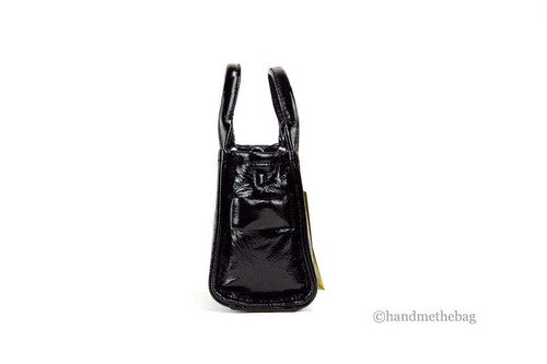 Marc Jacobs The Shiny Crinkle Micro Tote Black Leather Crossbody Bag Handbag Silver