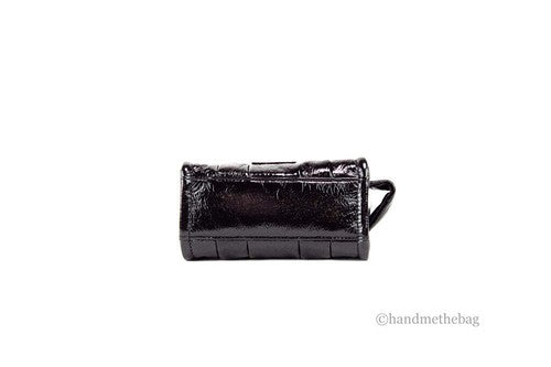 Marc Jacobs The Shiny Crinkle Micro Tote Black Leather Crossbody Bag Handbag Silver