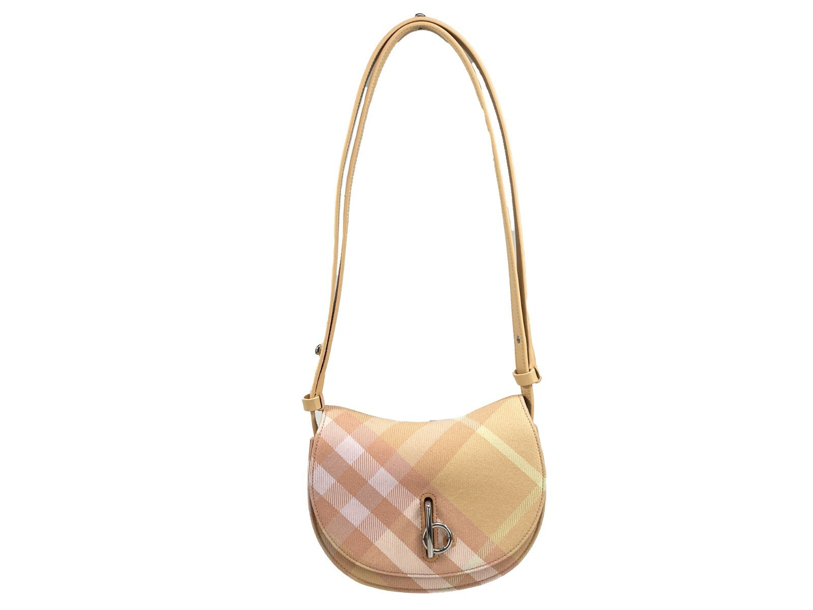 Burberry Mini Check Rocking Horse Crossbody Bag Purse Silver Cotton