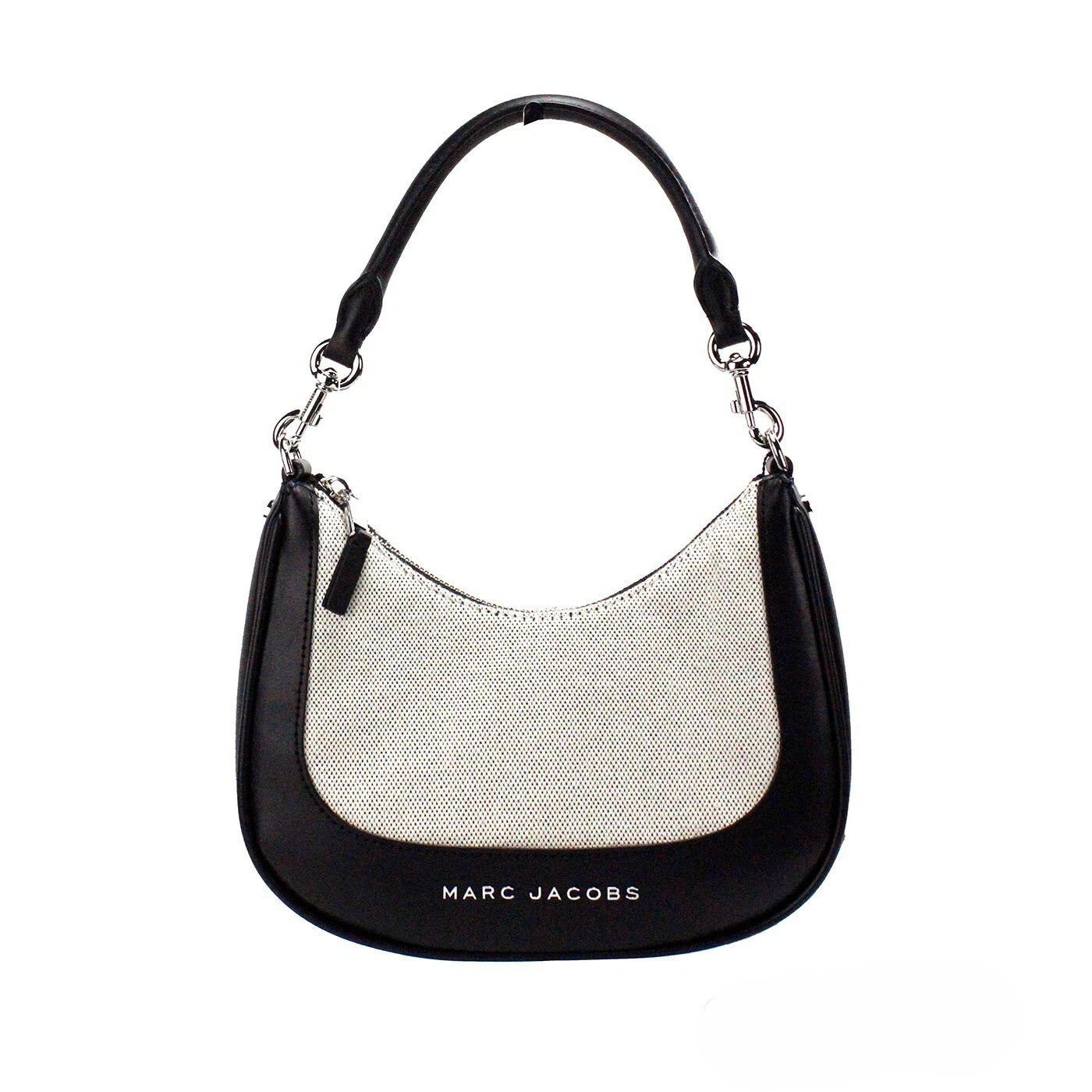 Marc Jacobs Natural Black Canvas Leather Hobo Shoulder Handbag Purse Silver