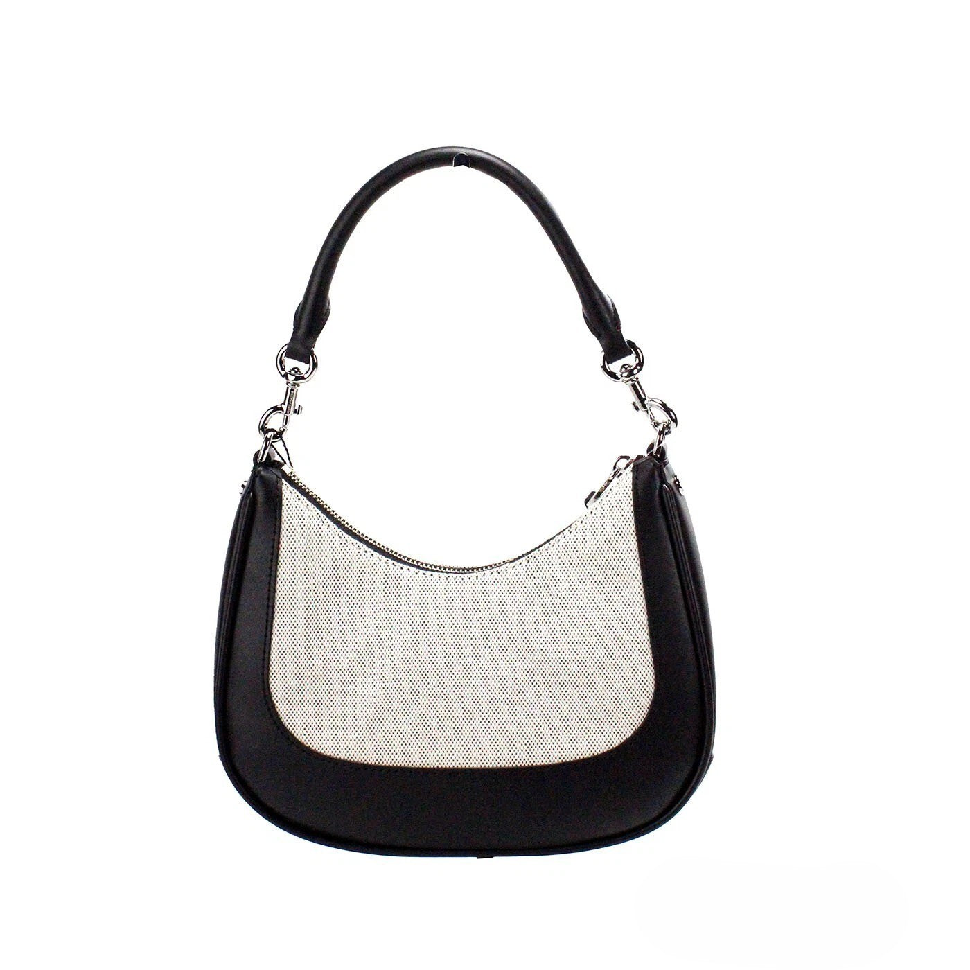 Marc Jacobs Natural Black Canvas Leather Hobo Shoulder Handbag Purse Silver