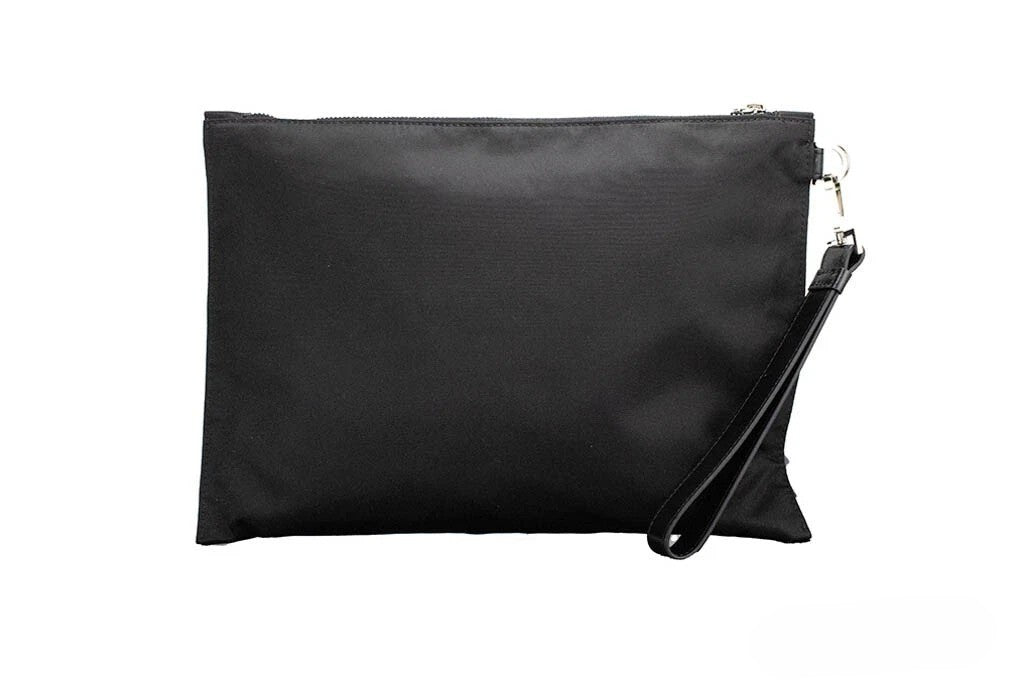Versace Large Black Nylon Fabric Medusa Convertible Pouch Clutch Wristlet Bag Silver