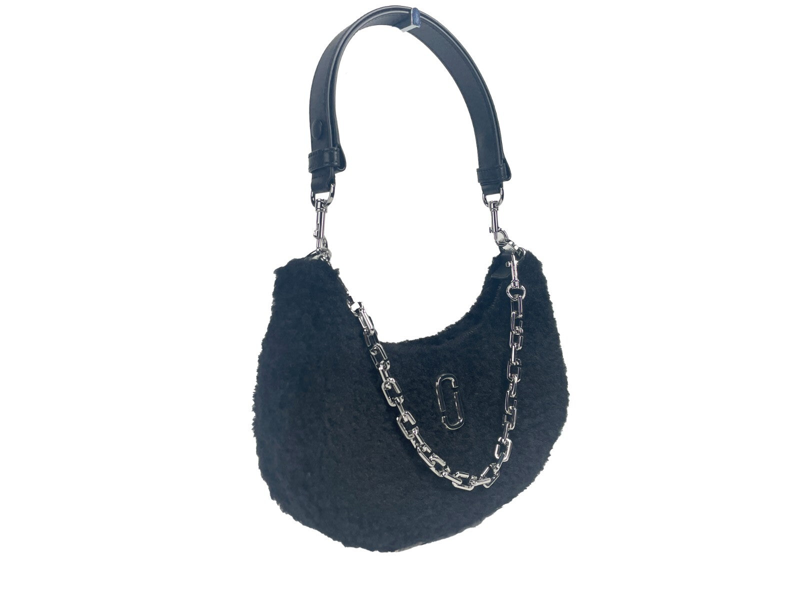 Marc Jacobs The Teddy Curve Bag Purse Silver Faux Fur
