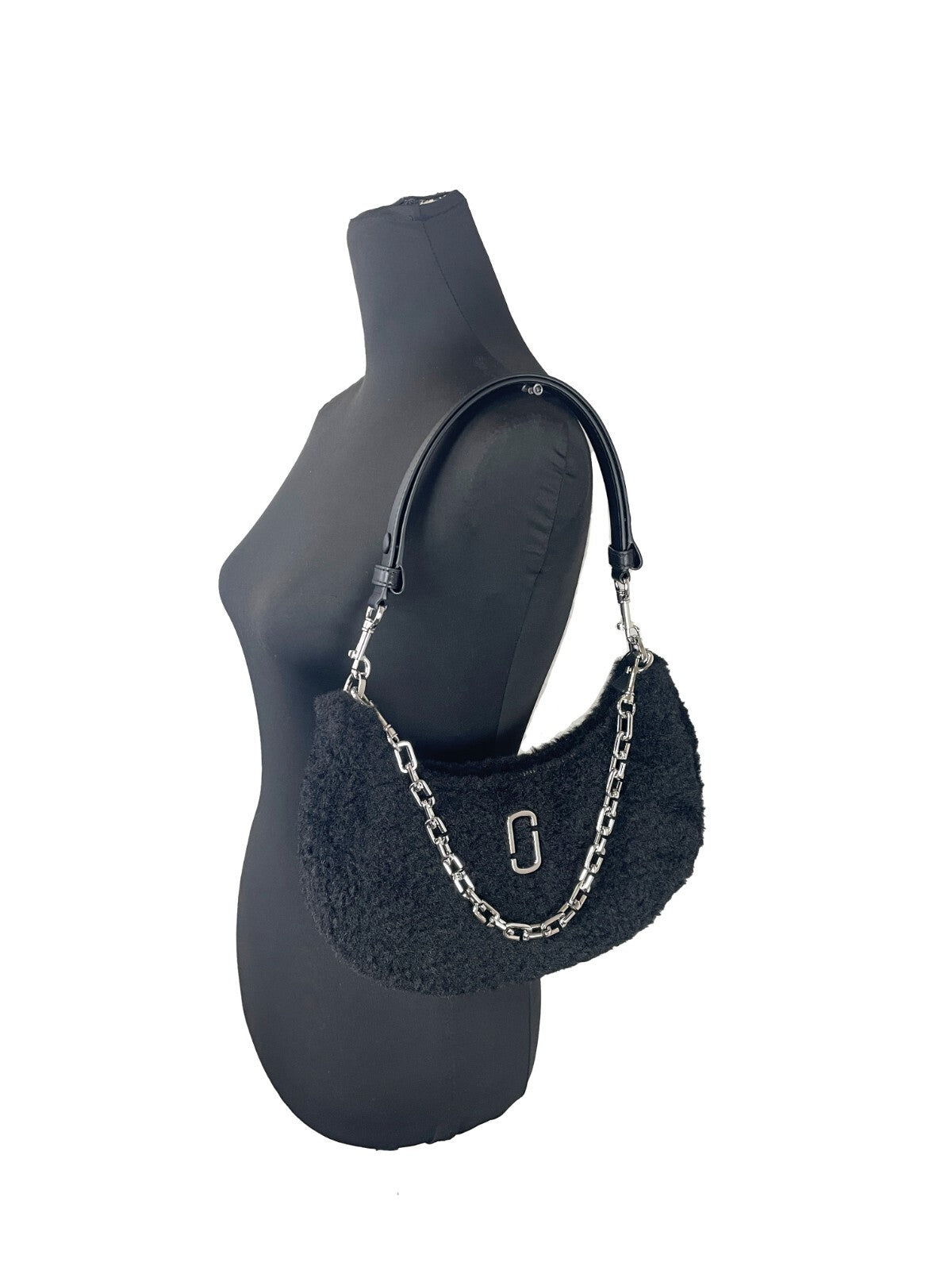 Marc Jacobs The Teddy Curve Bag Purse Silver Faux Fur