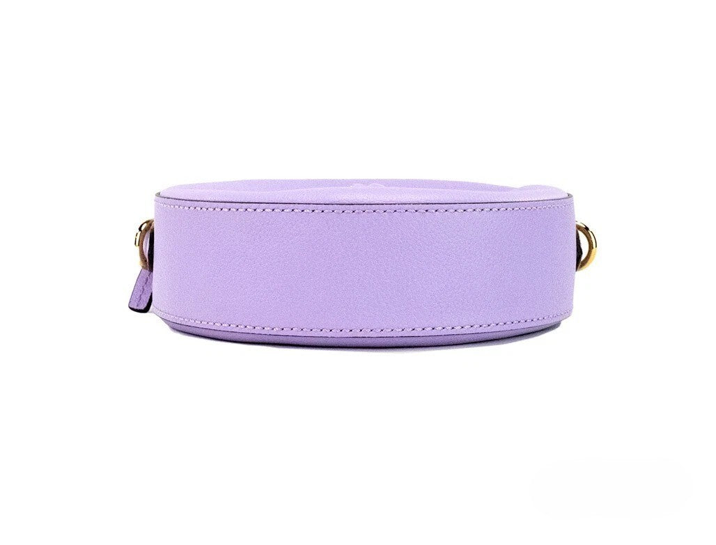 Versace Round Disco Lilac Pebbled Leather Camera Case Crossbody Bag Purse Gold