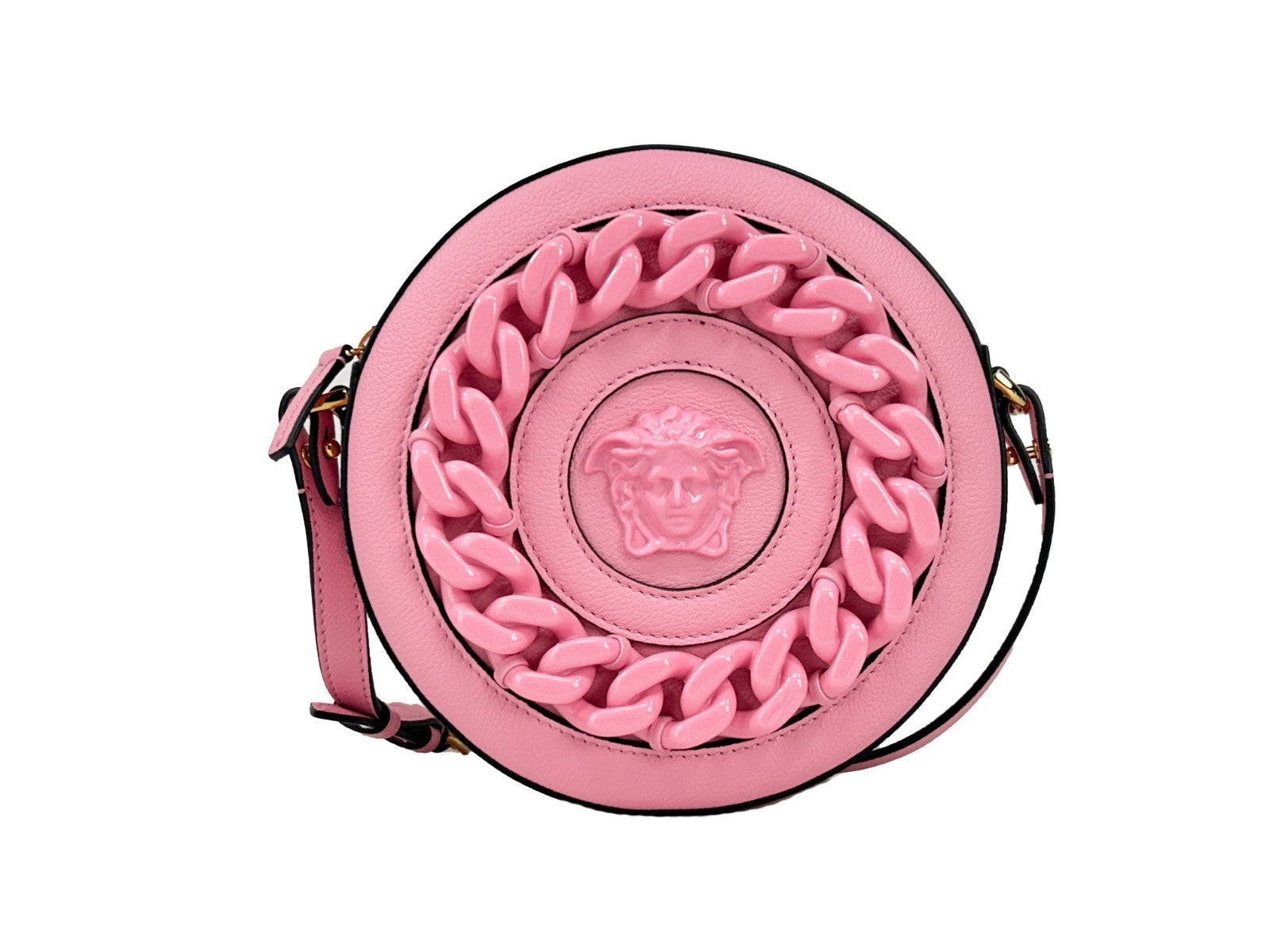 Versace Round Disco Leather Camera Case Crossbody Bag Gold