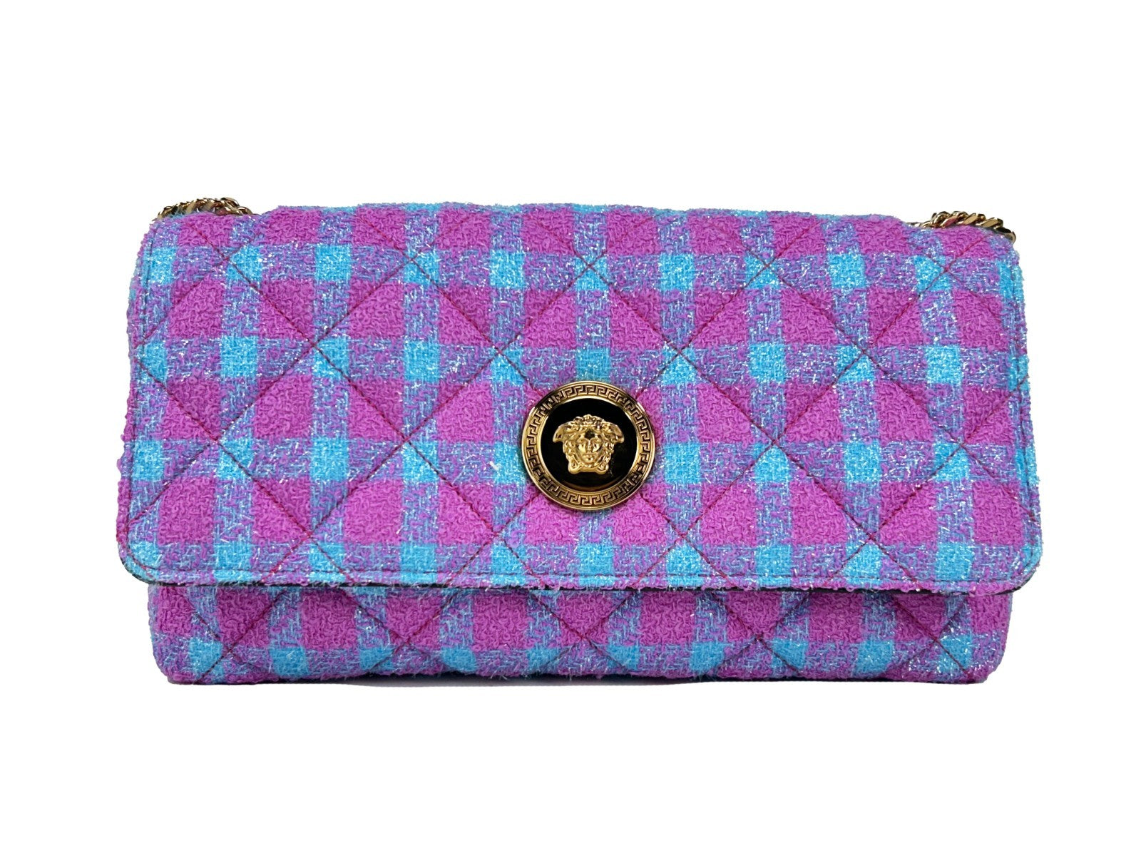 Versace Wool Lurex Medium Shoulder Crossbody Bag Gold