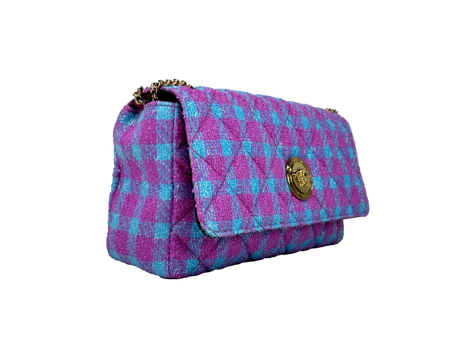 Versace Wool Lurex Medium Shoulder Crossbody Bag Gold