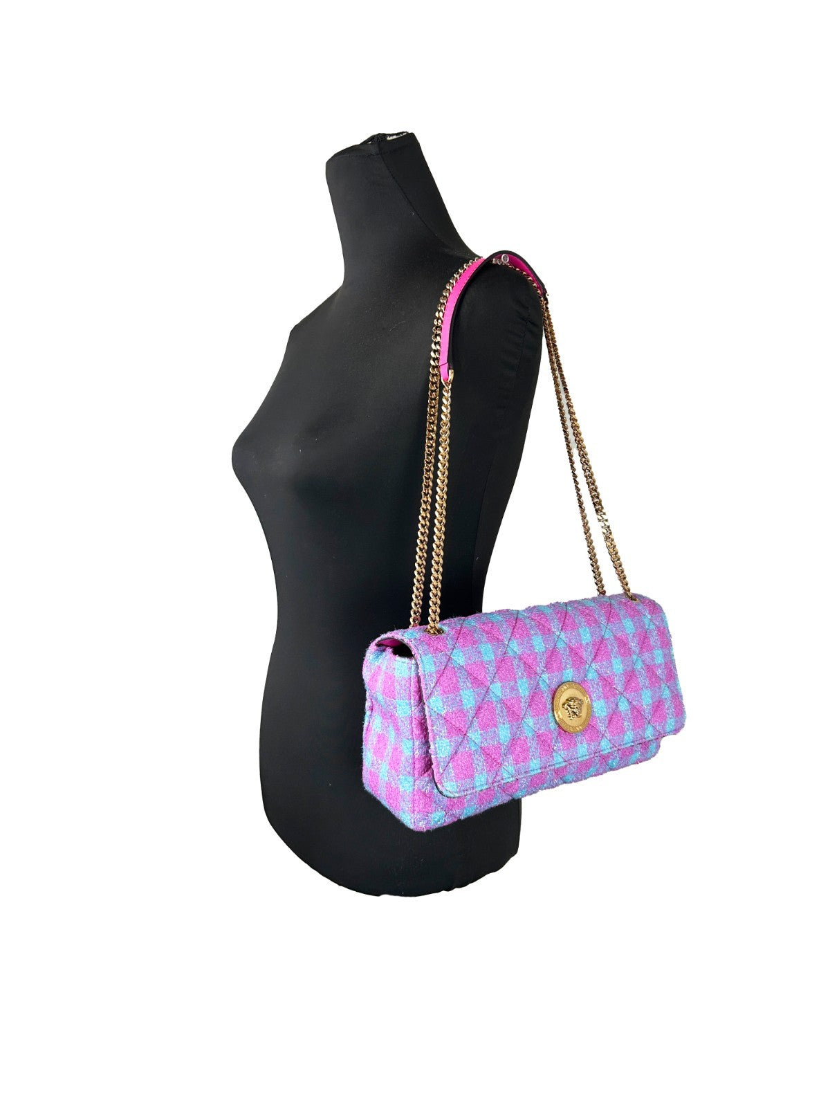 Versace Wool Lurex Medium Shoulder Crossbody Bag Gold