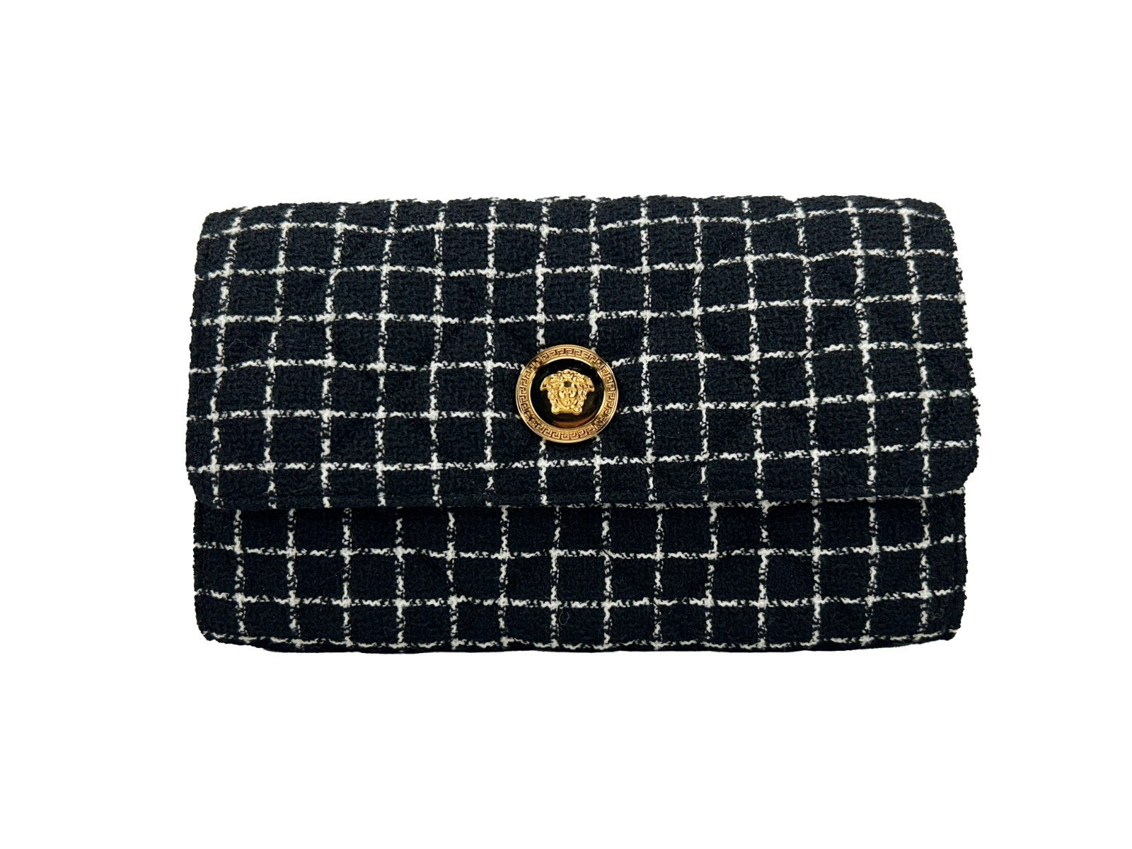 Versace Wallet On A Chain Fabric Black Crossbody Bag Gold