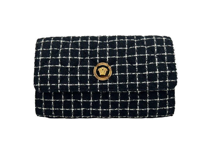 Versace Wallet On A Chain Fabric Black Crossbody Bag Gold