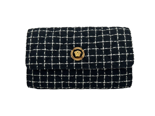 Versace Fabric with Leather Trim crossbody bag in black
