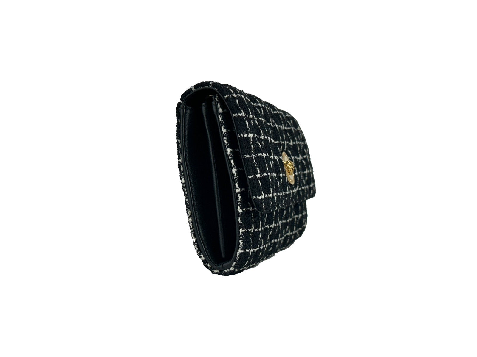 Versace Wallet On A Chain Fabric Black Crossbody Bag Gold