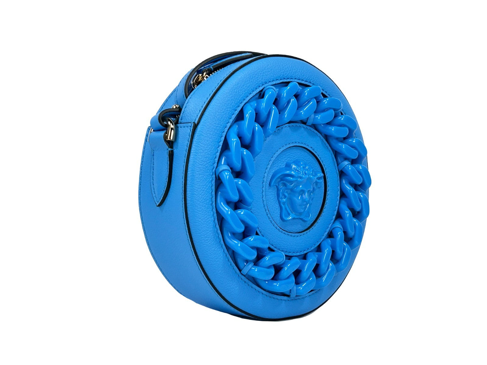 Versace Round Disco Leather Camera Case Crossbody Bag Gold