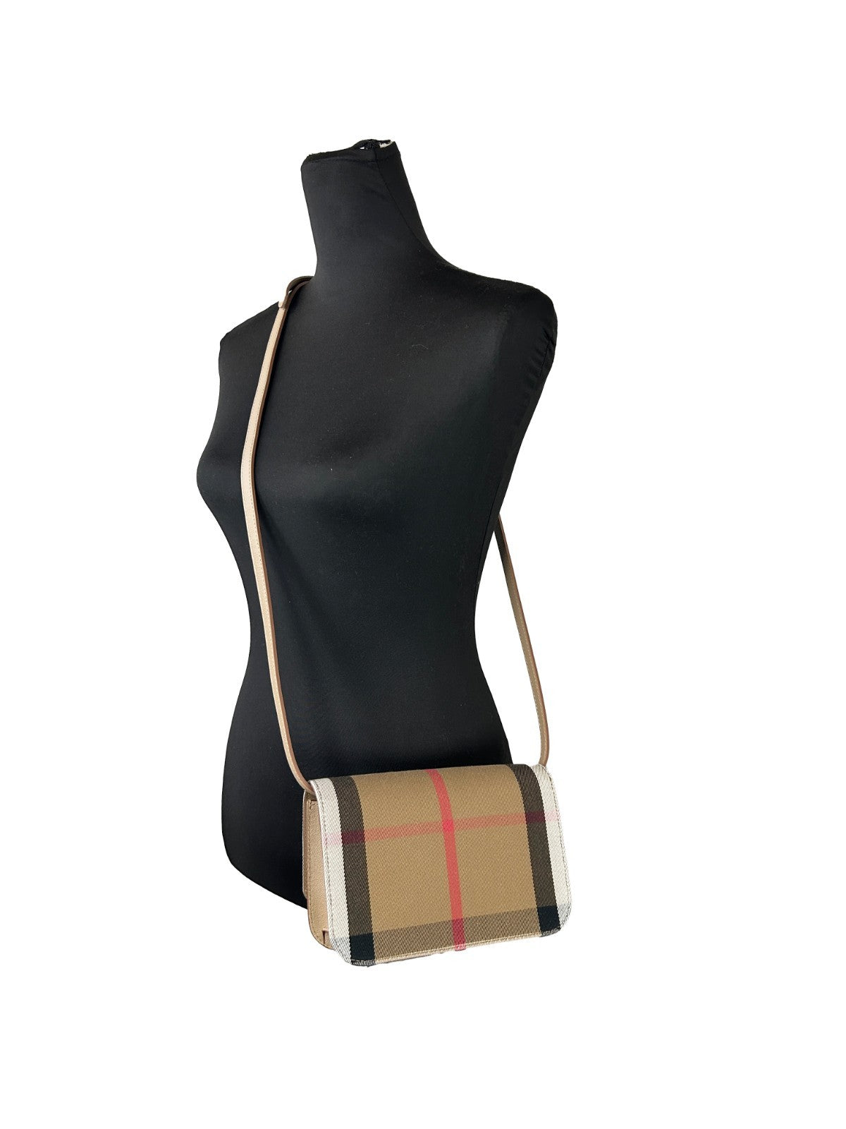 Burberry Small Leather Madison Crossbody Check Bag Gold Canvas