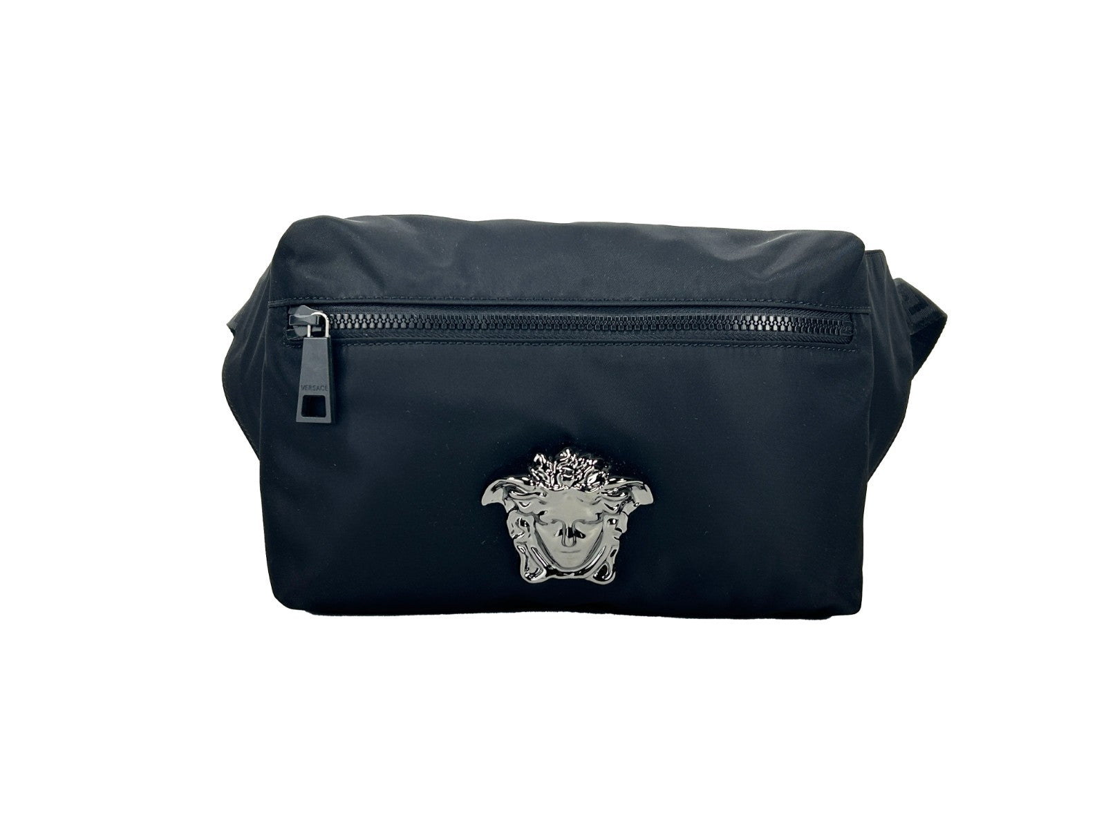 Versace Medusa Black Nylon Belt Bag Waist Fanny Pack Purse Silver