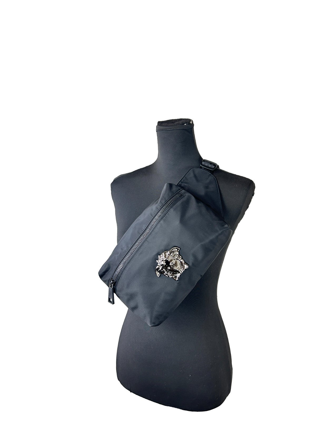 Versace Medusa Black Nylon Belt Bag Waist Fanny Pack Purse Silver