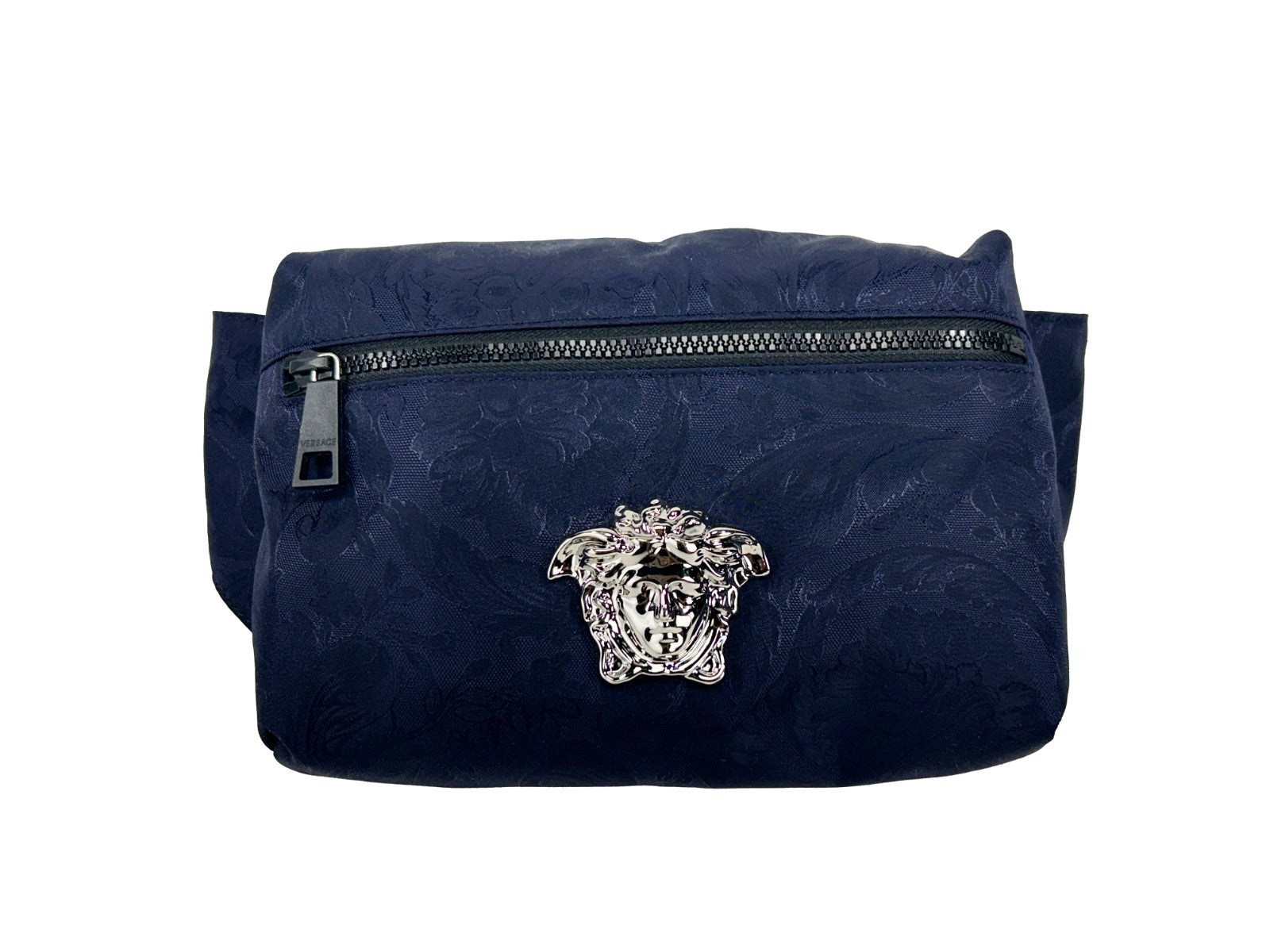 Versace Medusa Navy Nylon Belt Bag Waist Fanny Pack Purse Silver
