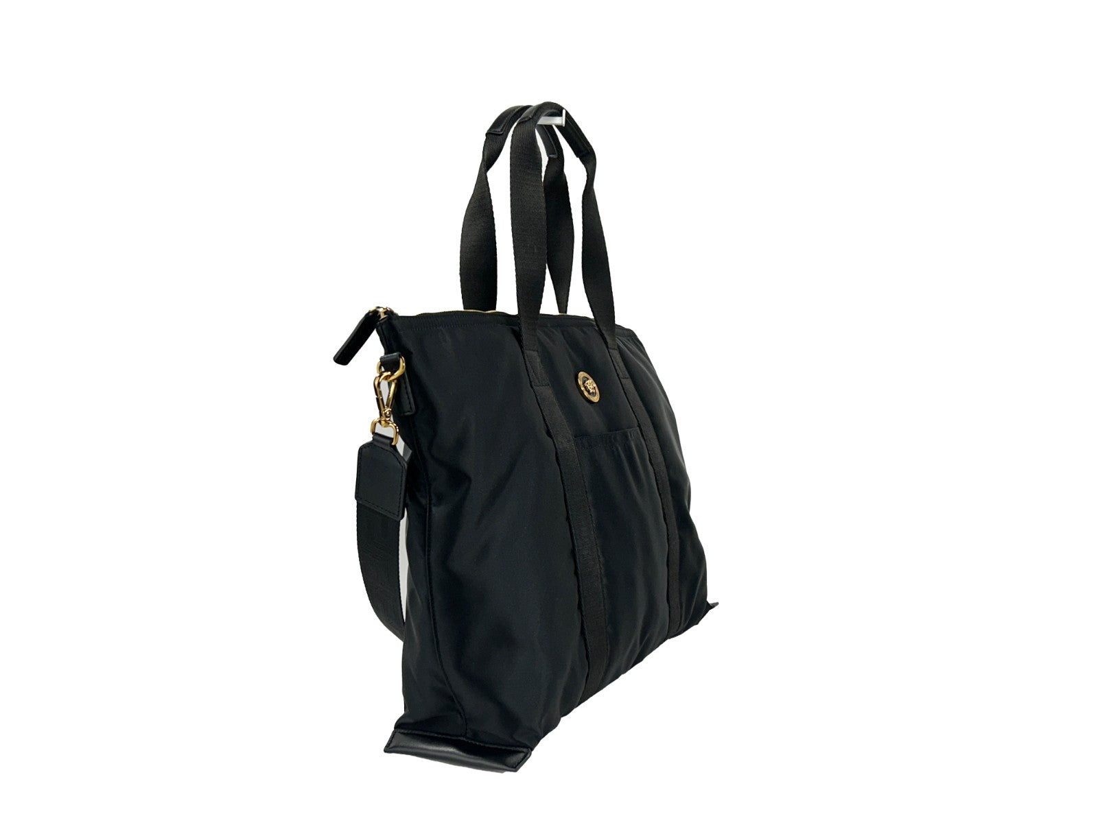 Versace Black Nylon Fabric La Medusa Shoulder Tote Bag Gold