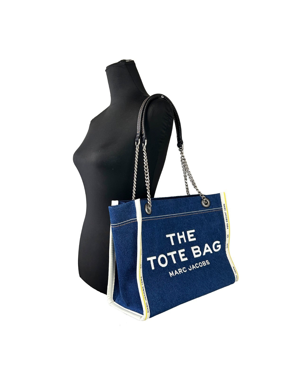 Marc Jacobs Denim Chain Medium The Tote Bag Silver