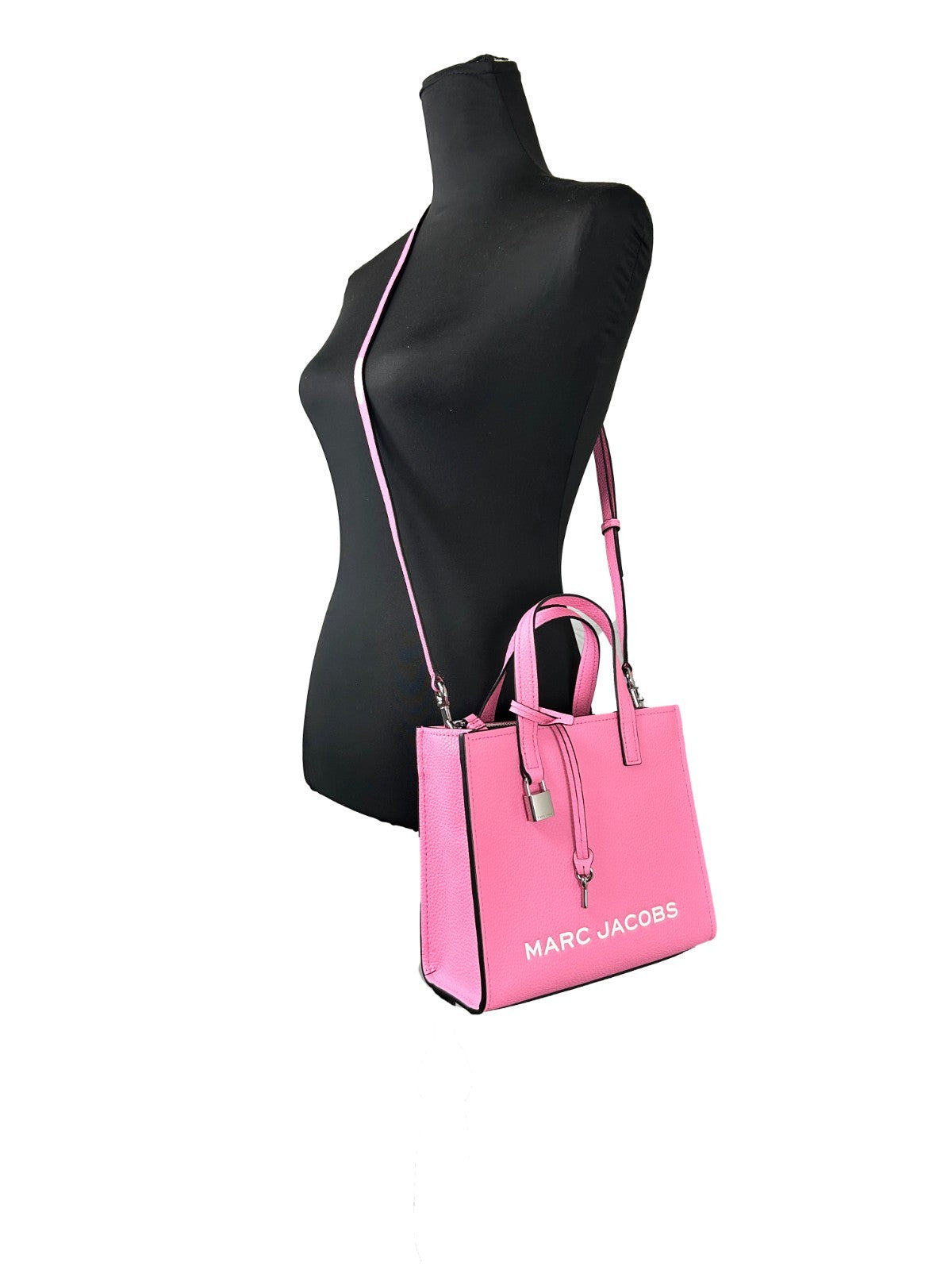Marc Jacobs Mini Grind Pink Leather Crossbody Bag Purse Silver