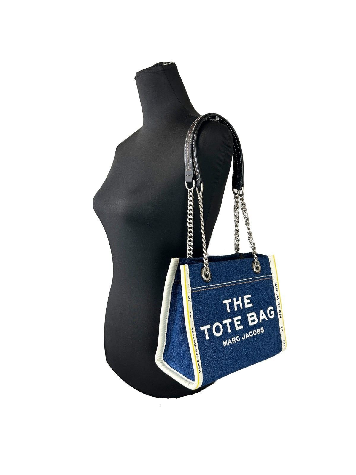 Marc Jacobs Denim Chain Small The Tote Bag Silver
