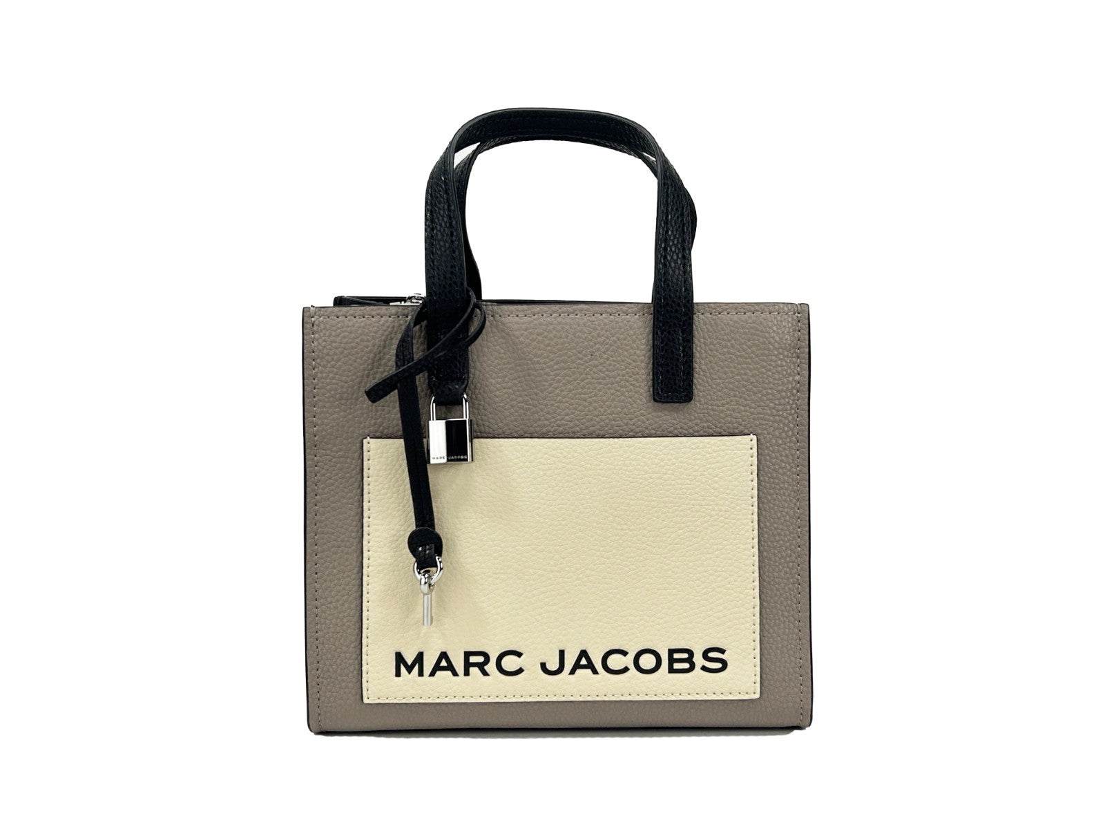 Marc Jacobs Grind Mini Leather Tote Crossbody Bag Silver