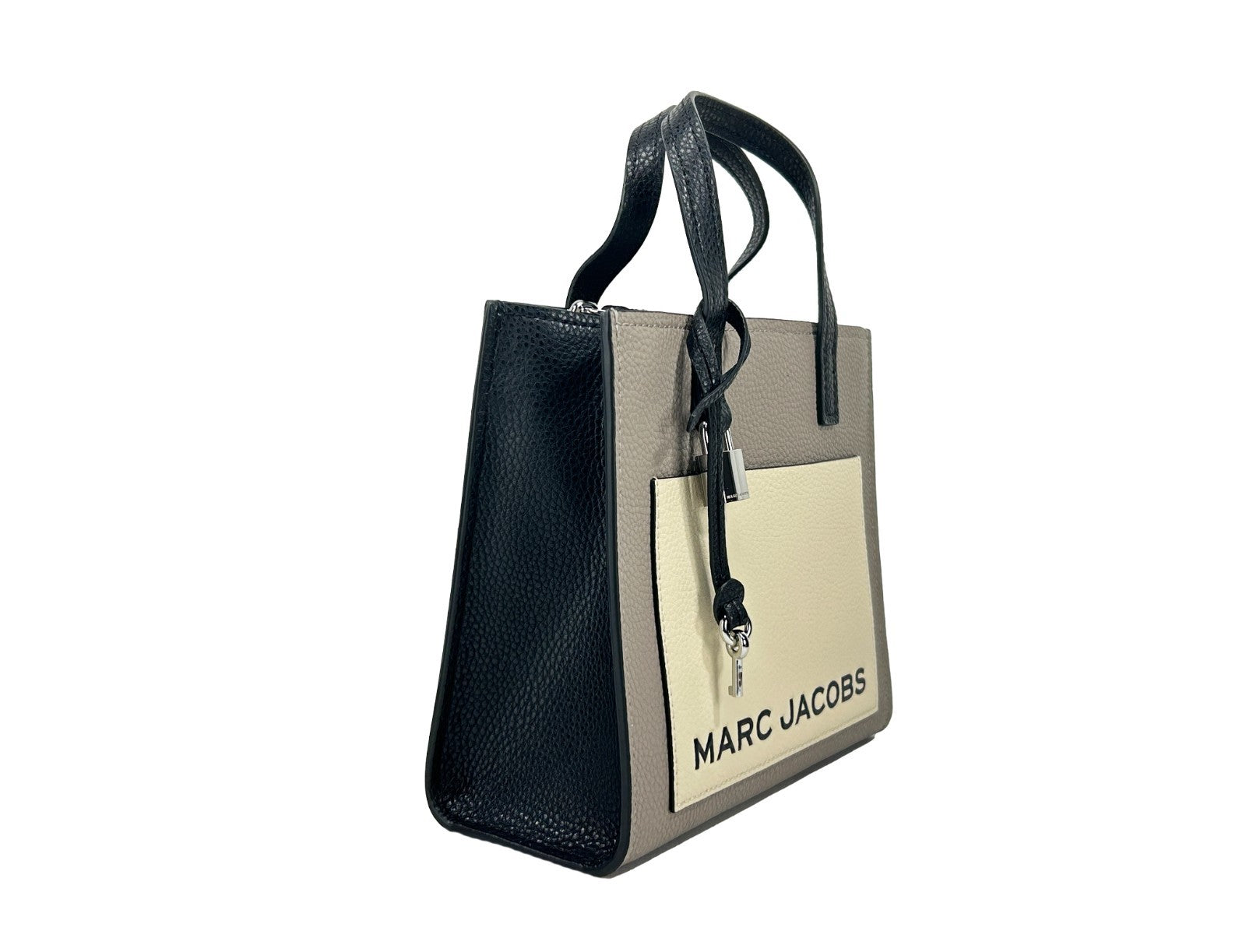 Marc Jacobs Grind Mini Leather Tote Crossbody Bag Silver