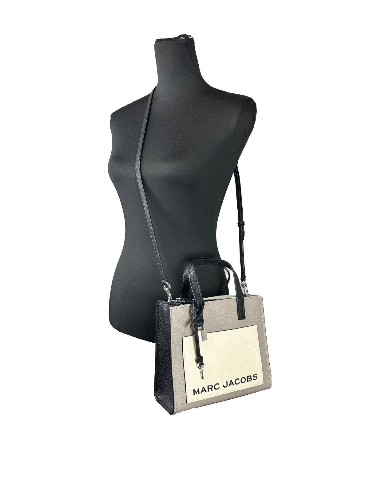 Marc Jacobs Grind Mini Leather Tote Crossbody Bag Silver