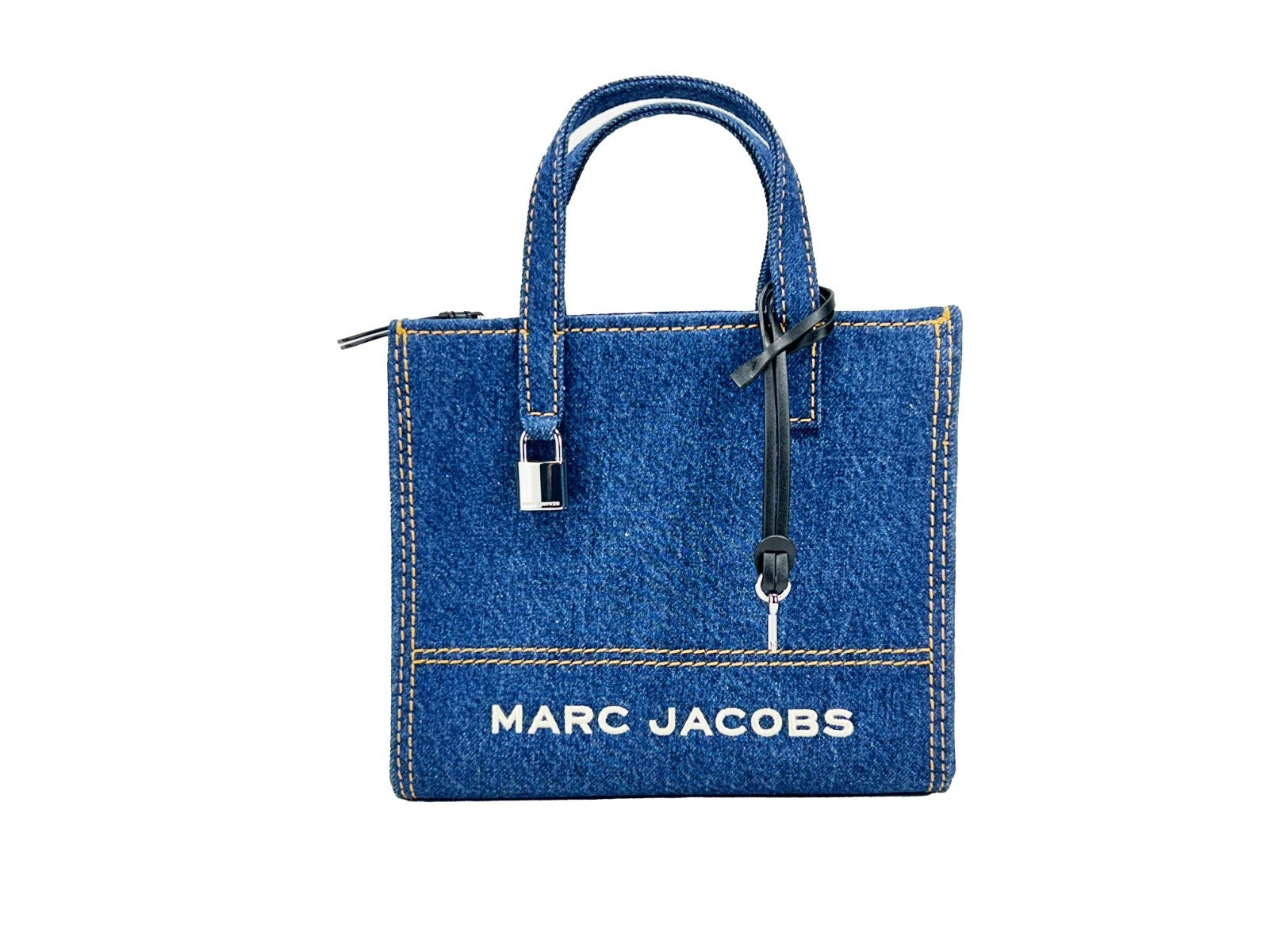 Marc Jacobs Denim Mini Grind Tote Bag Purse Silver