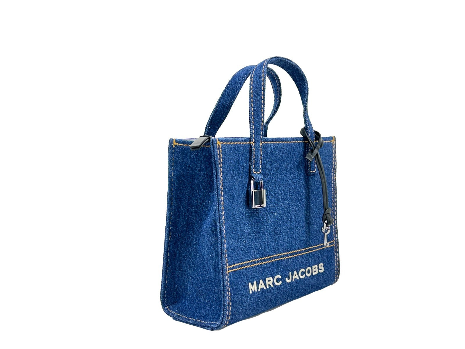 Marc Jacobs Denim Mini Grind Tote Bag Purse Silver