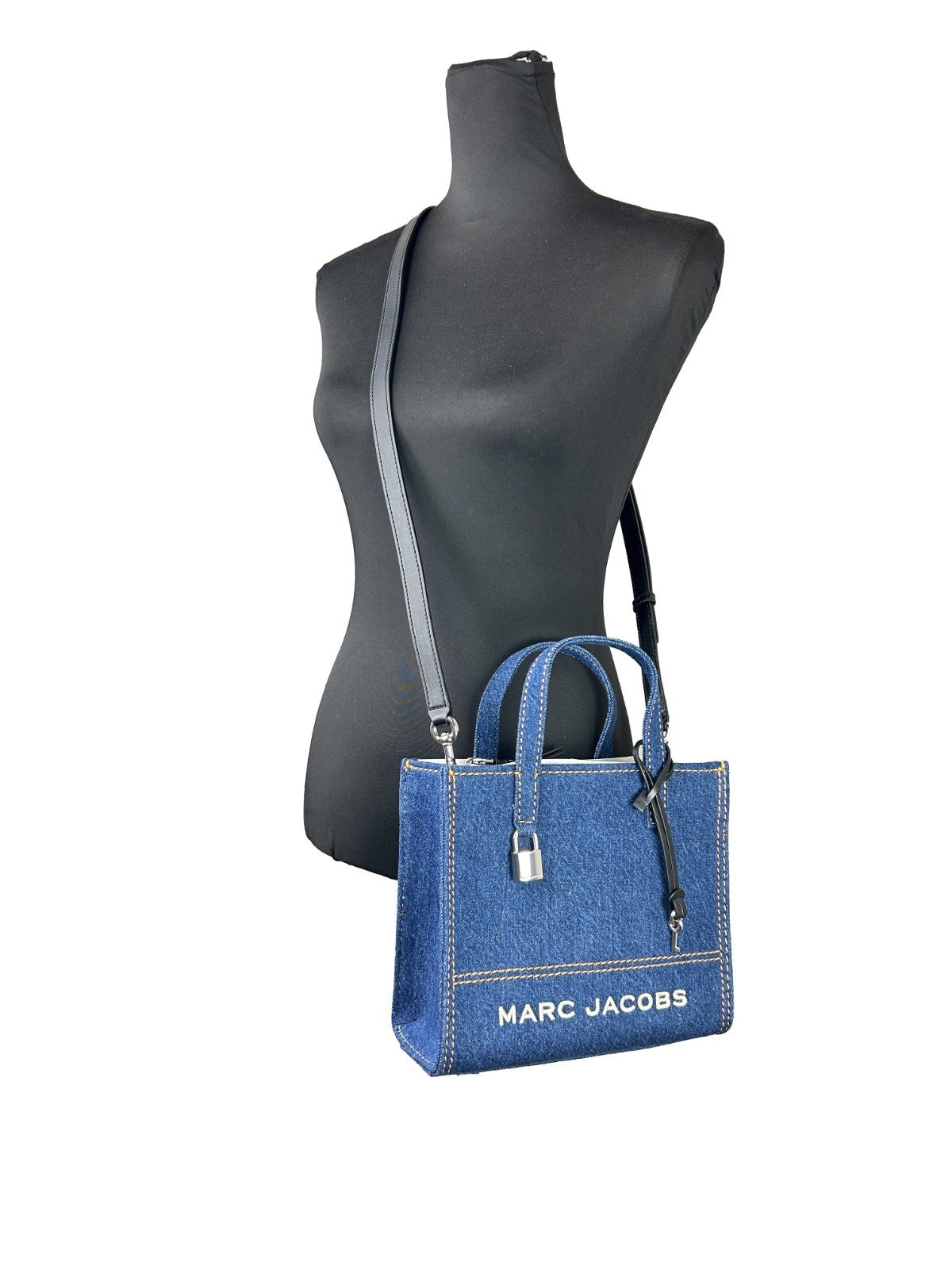 Marc Jacobs Denim Mini Grind Tote Bag Purse Silver