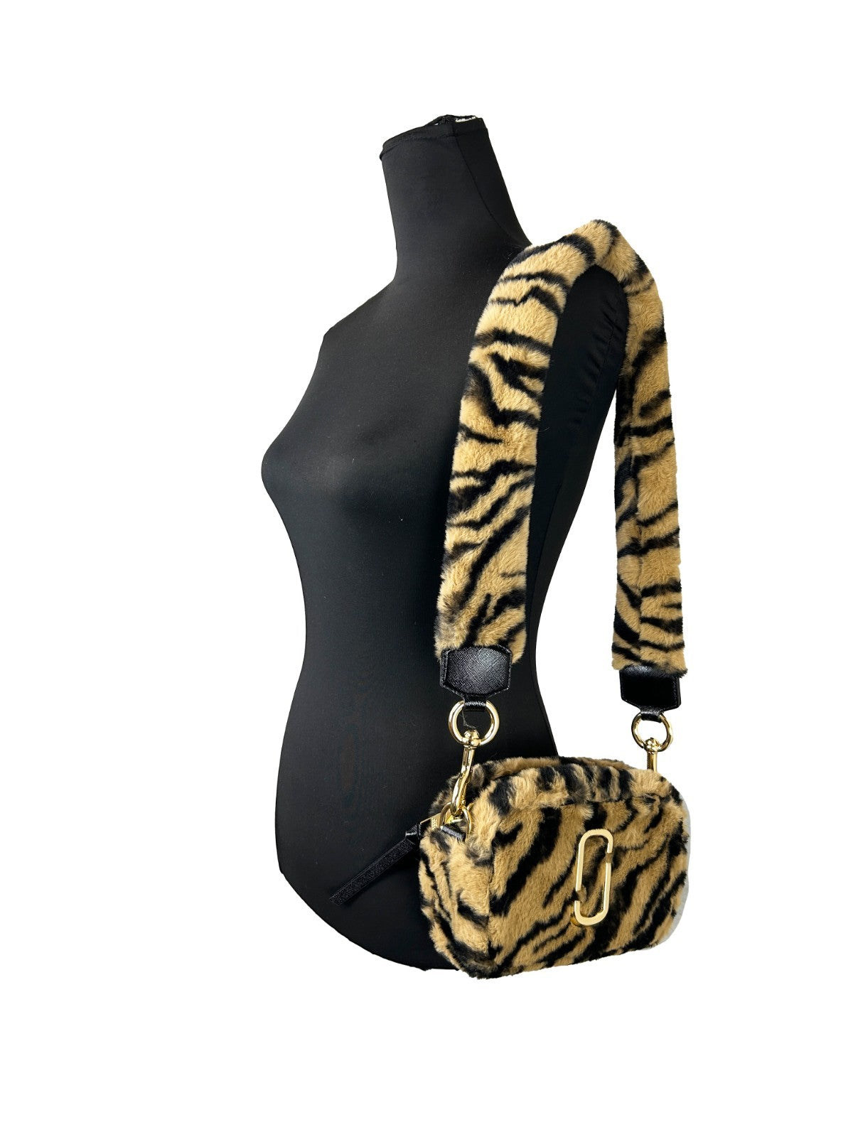 Marc Jacobs The Snapshot Tiger Fur Crossbody Bag Gold Faux