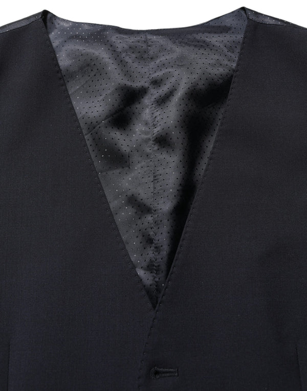 Black Wool Single Breasted Waistcoat Vest Polyester Elastane Clothing