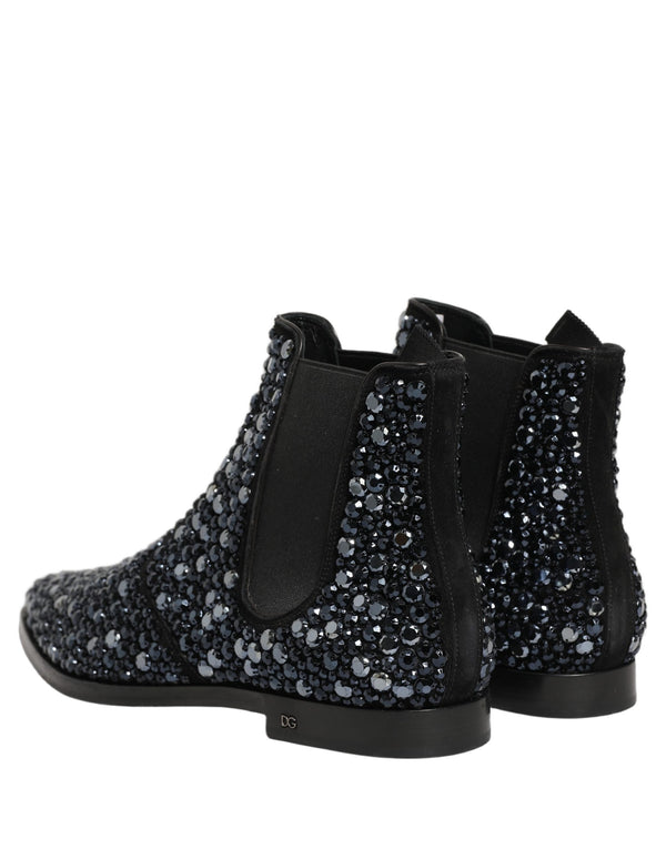 Black Embellished Chelsea Ankle Boots Shoes Leather