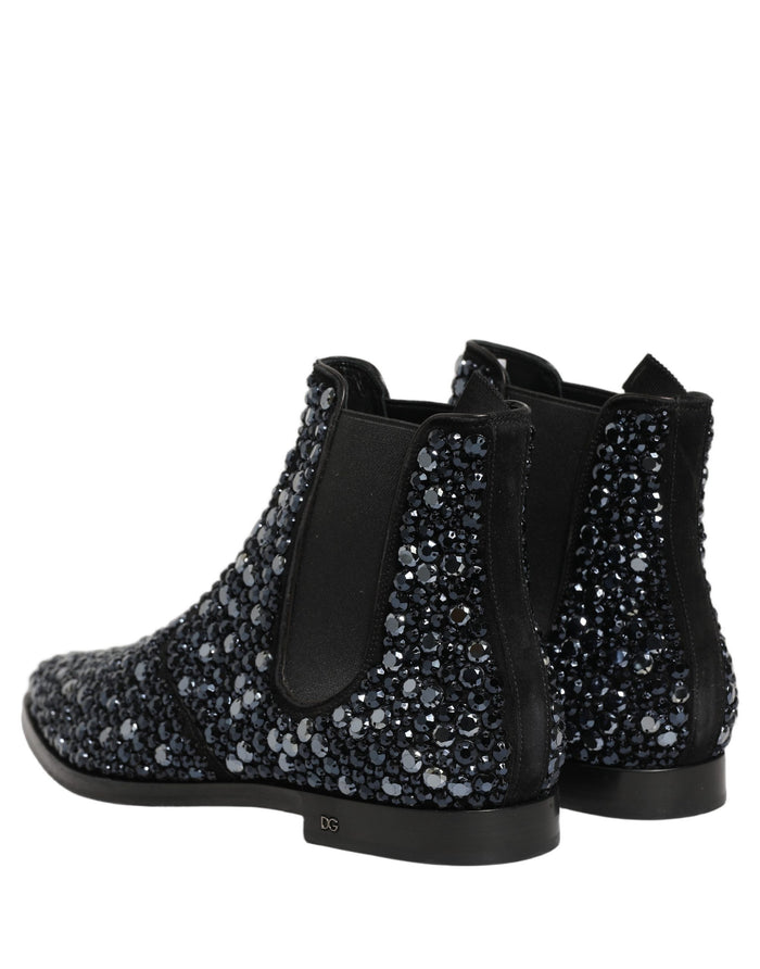 Black Embellished Chelsea Ankle Boots Shoes Leather
