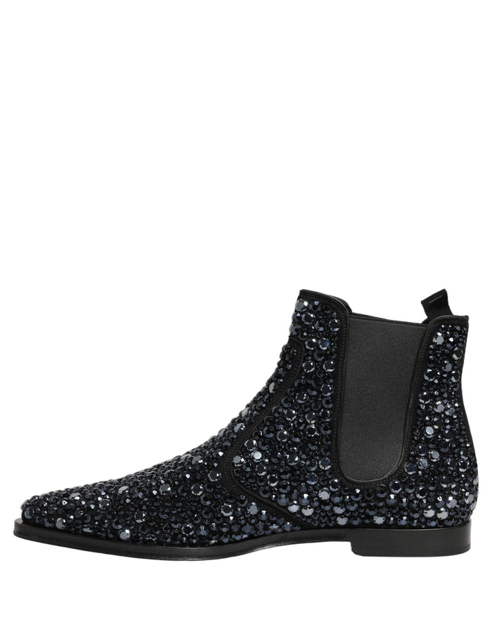 Black Embellished Chelsea Ankle Boots Shoes Leather