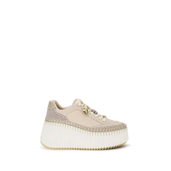 Chloé 100% Calf Leather Bos Taurus platform sneaker in beige