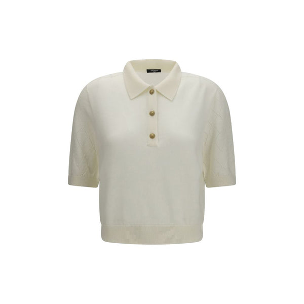 Balmain 100% Merino Wool Ovis Aries polo shirt in white