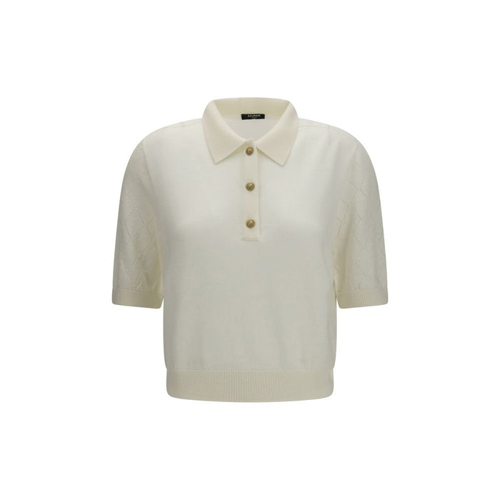 Balmain 100% Merino Wool Ovis Aries polo shirt in white