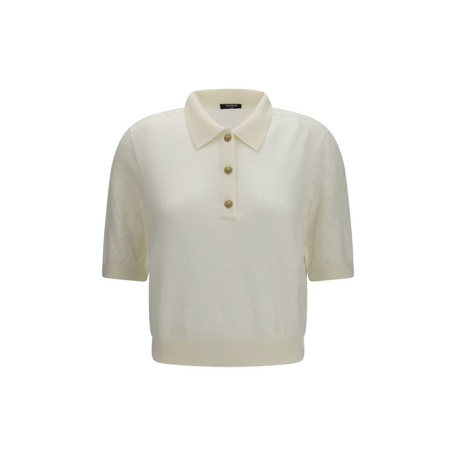 Balmain 100% Merino Wool Ovis Aries polo shirt in white