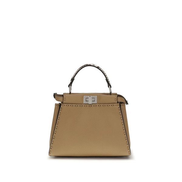 Fendi 100% Calf Leather Bos Taurus top handle bag in beige