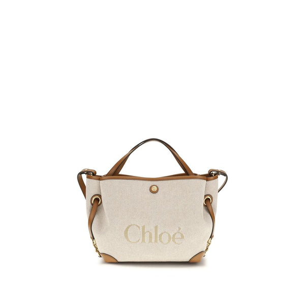 Chloé 100% cotton jacquard canvas shoulder bag in beige