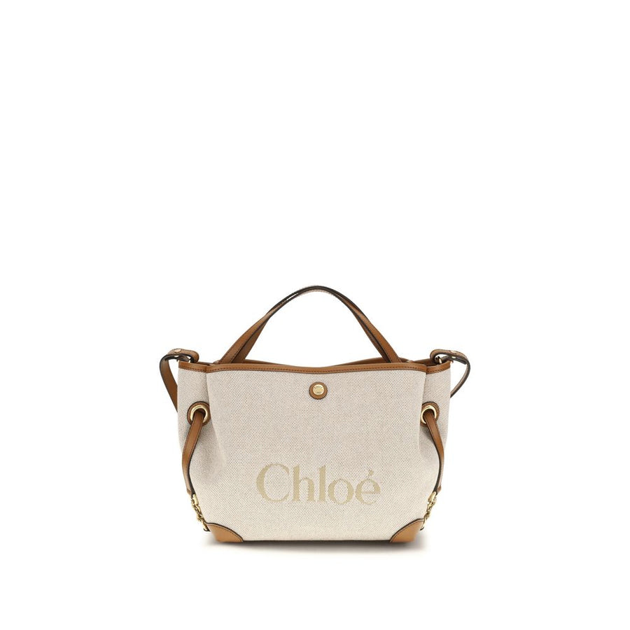 Chloé 100% cotton jacquard canvas shoulder bag in beige