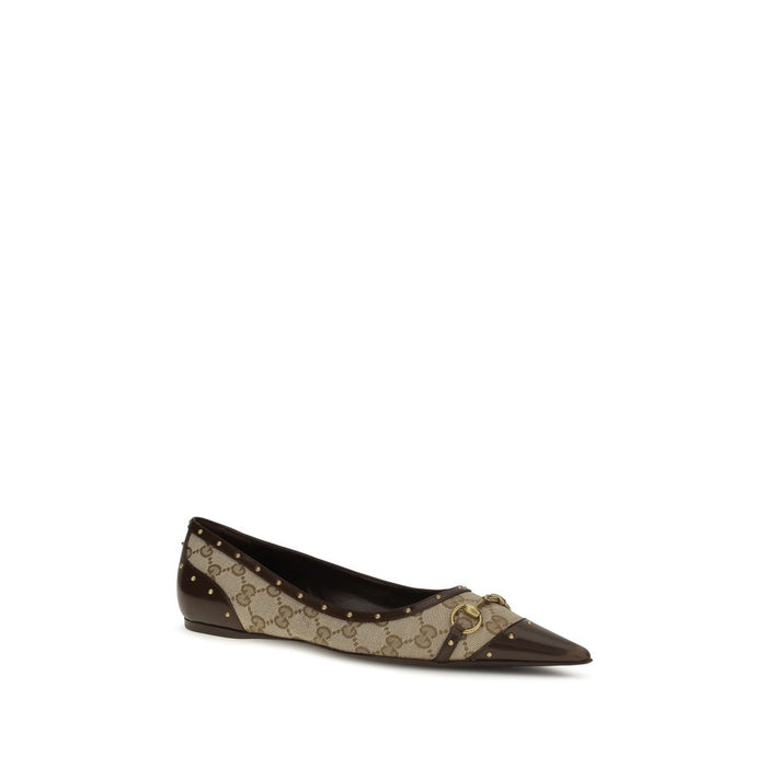 Gucci Upper 65% Polyester 18% Cotton 17% Polyamide; Sole 100% Calf Leather ballet flat in beige — view 2