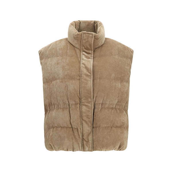 Beige Viscose Sleeveless Jacket Clothing