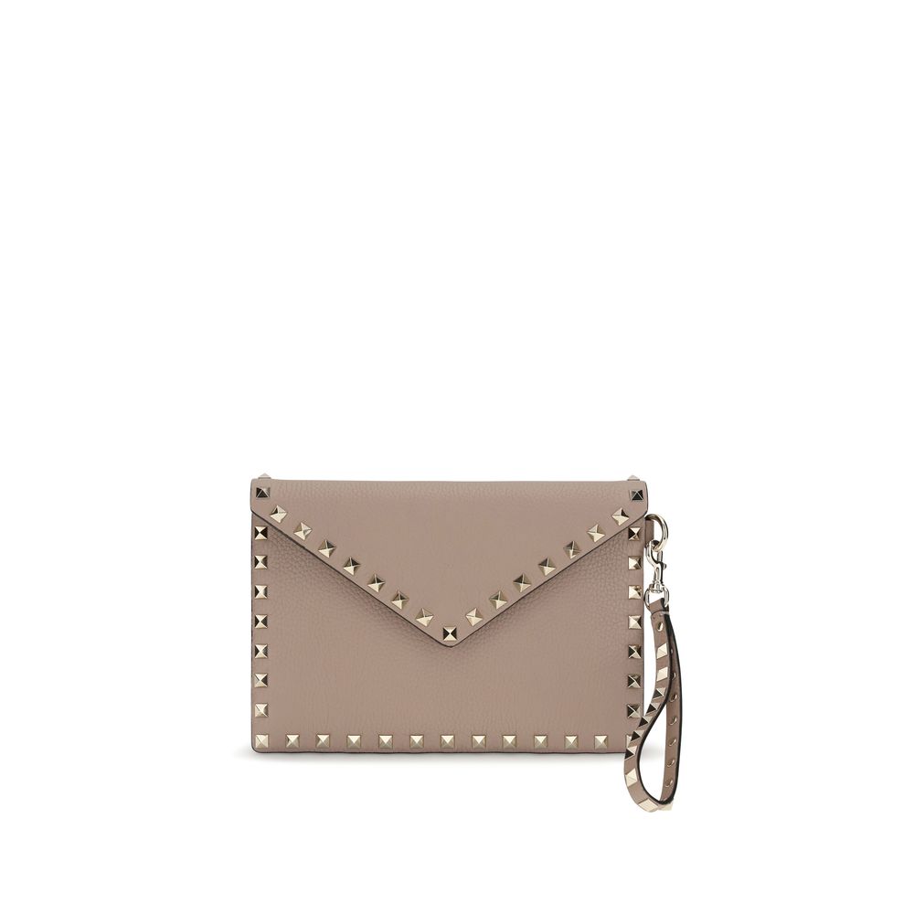 Valentino Garavani 100% Calf Leather Bos Taurus clutch in beige