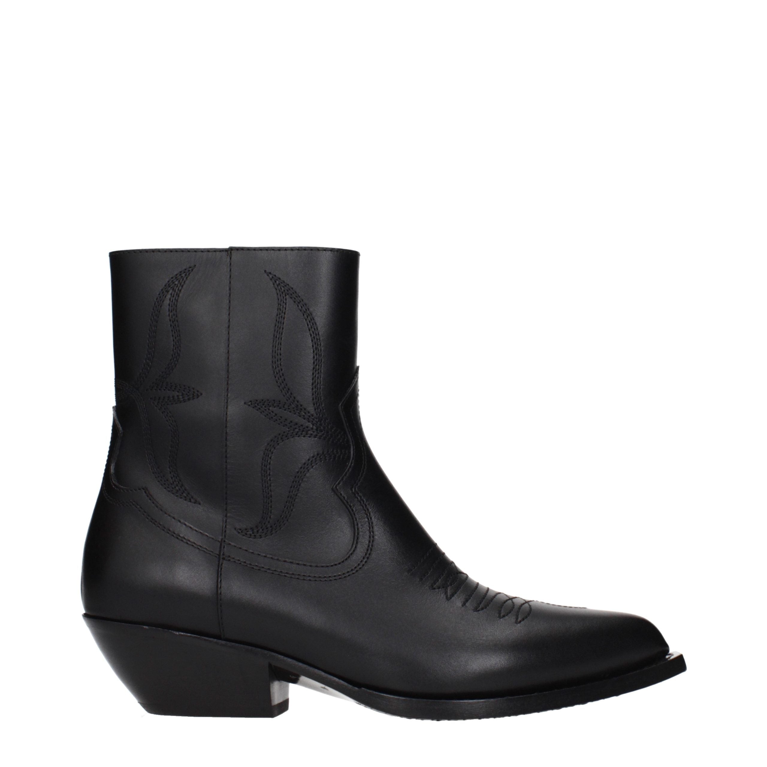 Celine Embroidered Leather Ankle Boot Black