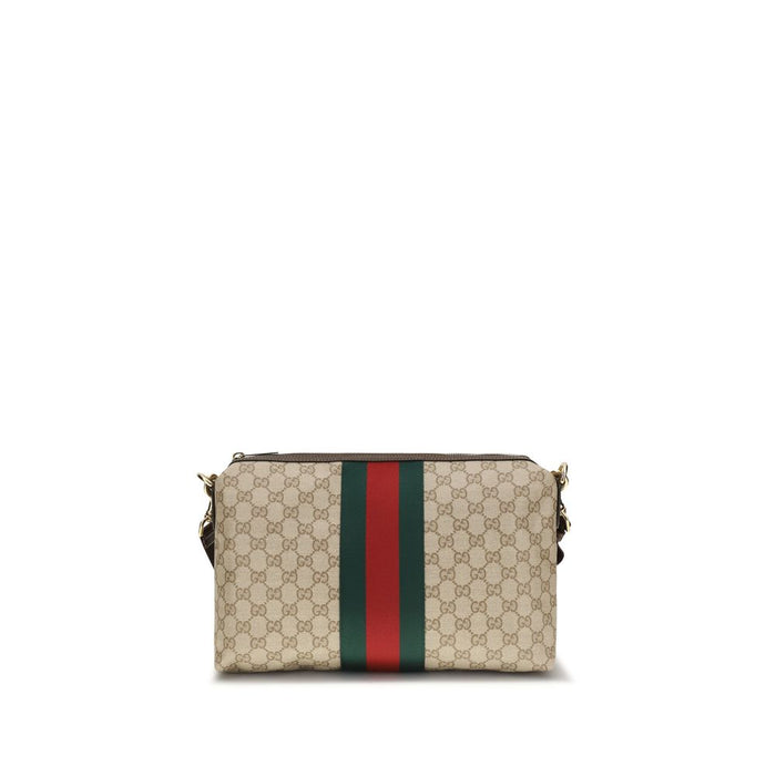 Gucci 45% Cotton 36% Linen 19% Polyurethane with leather trim shoulder bag in beige