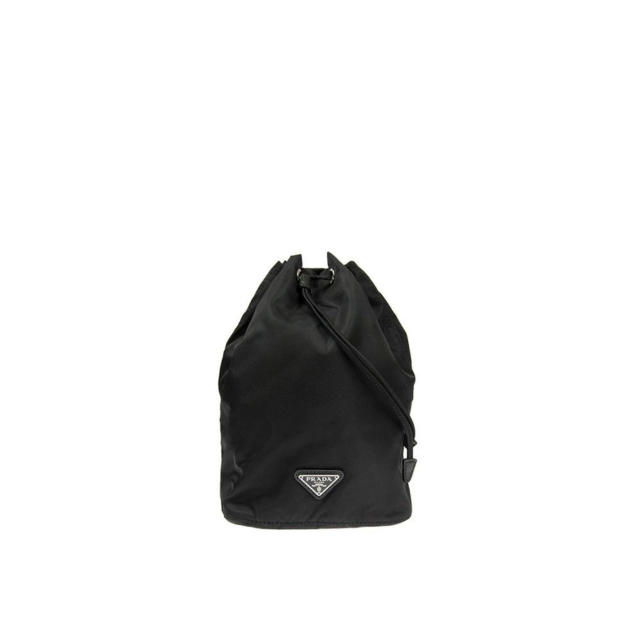 Prada 100% Nylon with leather detail bucket bag in black